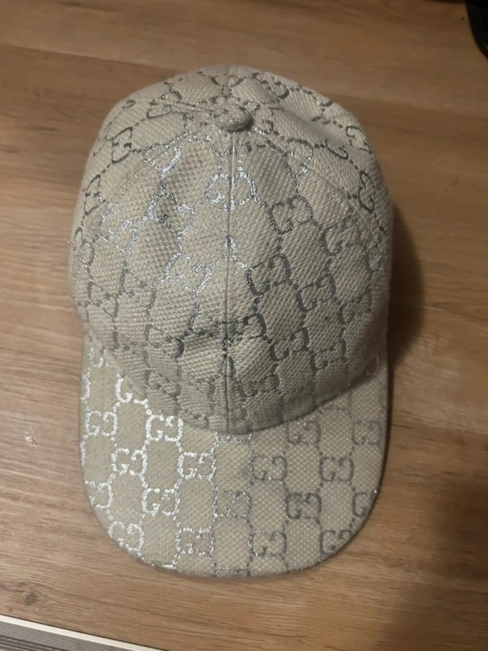 Gucci Beige Monogram Baseball Cap with Silver Logo Detail